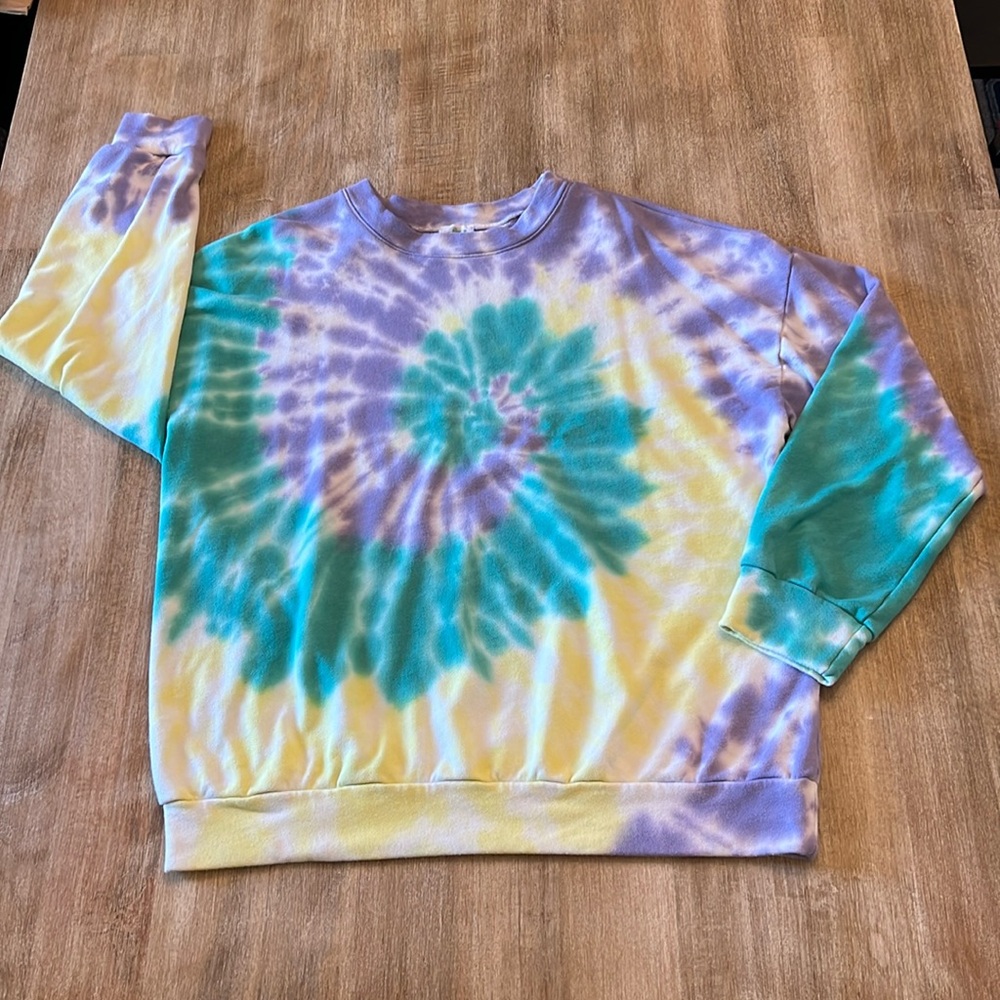 Tie Dye Mardi Gras Sweatshirt Fleurty Girl Women's L